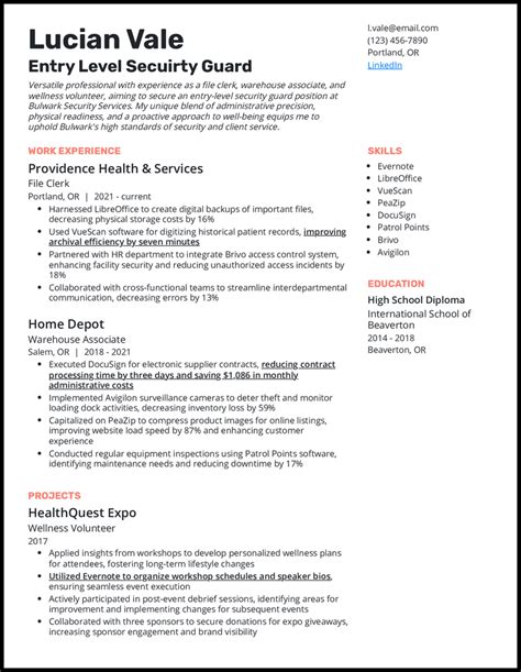 security guard resume examples|5 Entry.